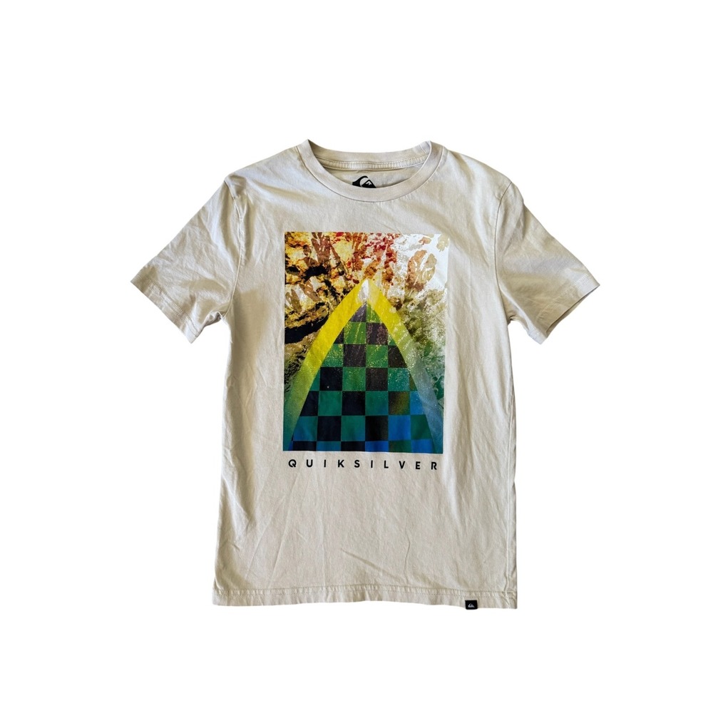 Quiksilver Graphic Tee T-Shirt Beige Sand Kids Size Small 8 Surf Skate Cotton